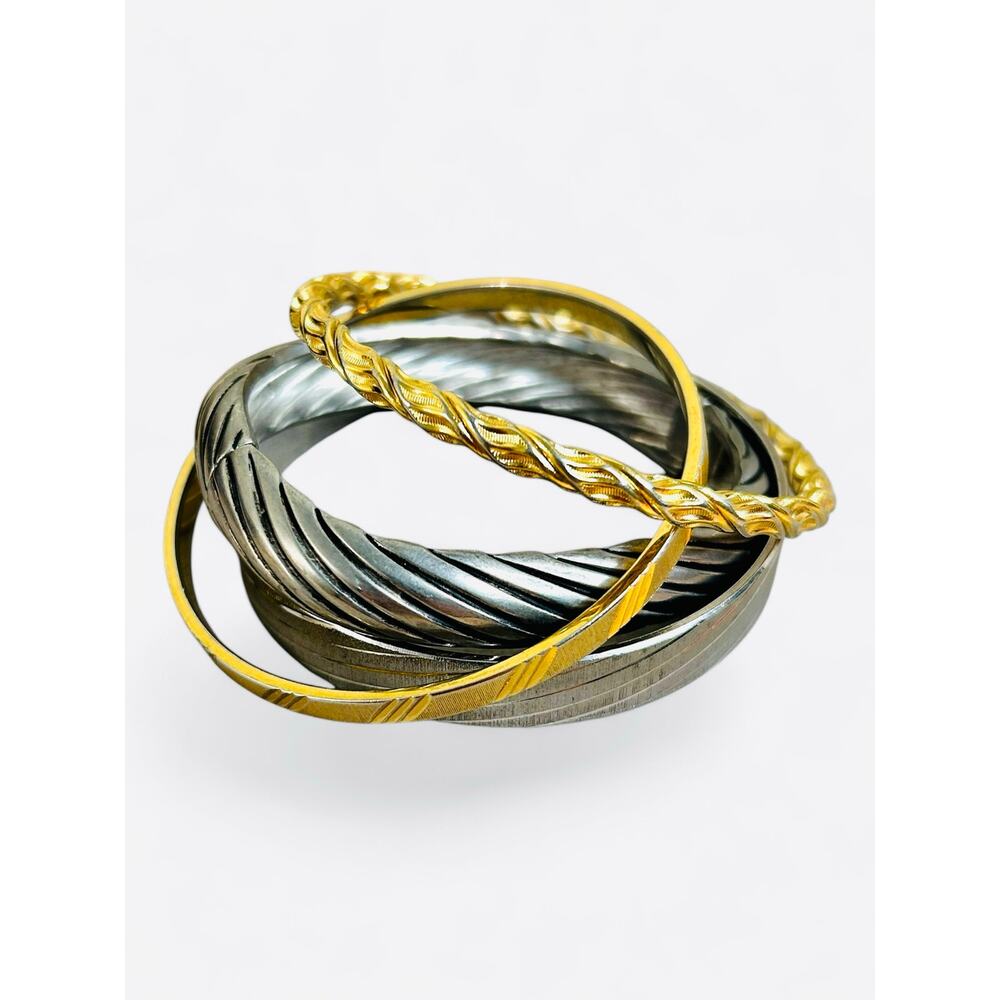 Vintage Bangle Bracelets 4 Gold Tone Silver Tone Two Signed Monet Two Not Signed